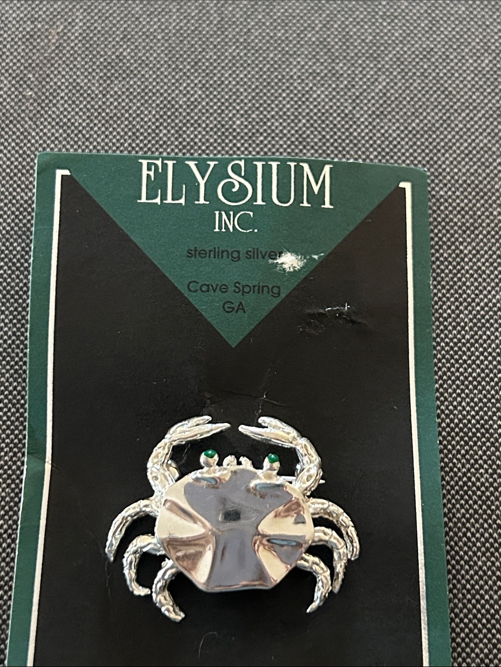 Elysium Sterling Silver Crab Brooch with Green Accents